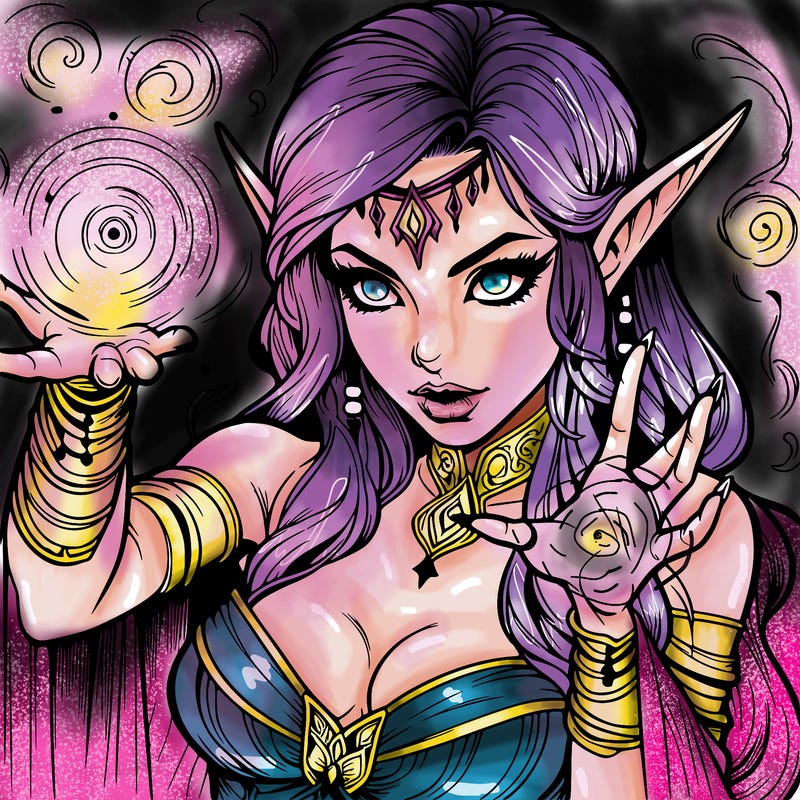 realistic scary beautiful elf sorceress casting spell