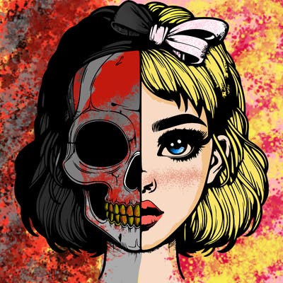 realistic girl with half skull mask