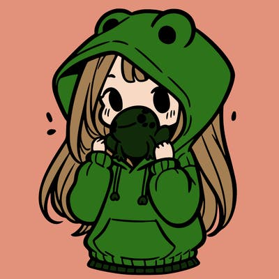 a girl holding a froggy hoodie