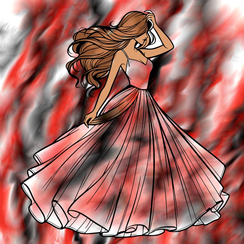 realistic woman with dress flowing in the wind