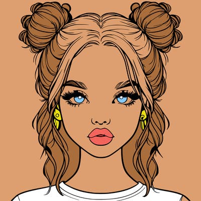 realistic girl with two buns in hair and lips