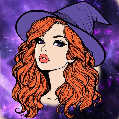 realistic witch girl with wavy hair and lips