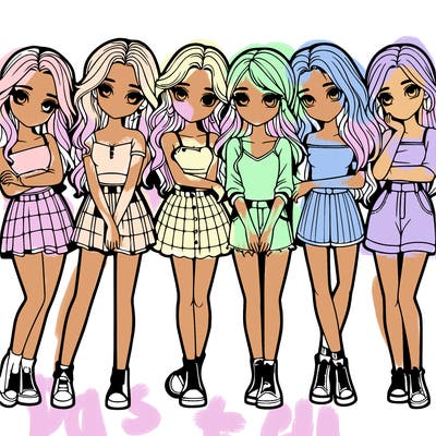 a group of girls realistic