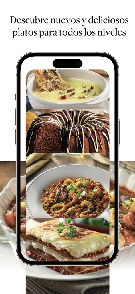 Pantalla de smartphone mostrando varias recetas gourmet de la app de revista Lecturas Cocina