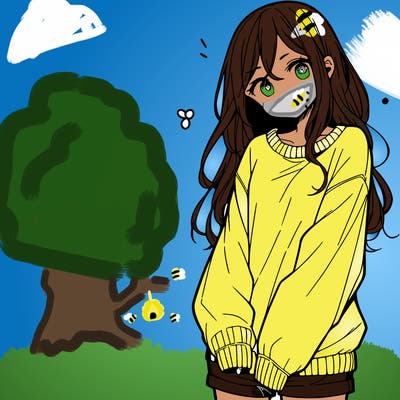 manga teen girl  in a sweater and baggy pants