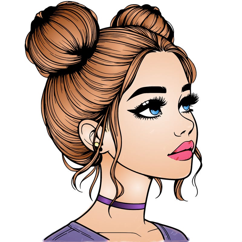 realistic girl with buns on the top of her head
