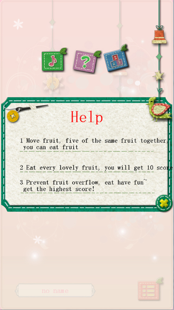 Five In A Row - Fruit Version - Color Line - Link5 - Help screen showing game instructions for the Five In A Row Fruit Version mobile puzzle game.