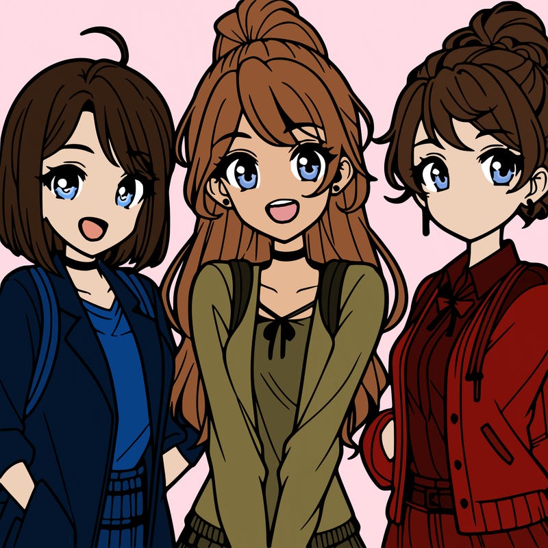3 teenage anime girls