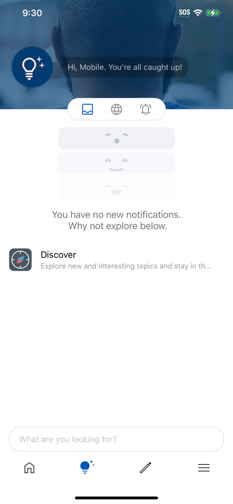 GE Appliances Connect app interface showing the notification center with a message stating the user is all caught up.
