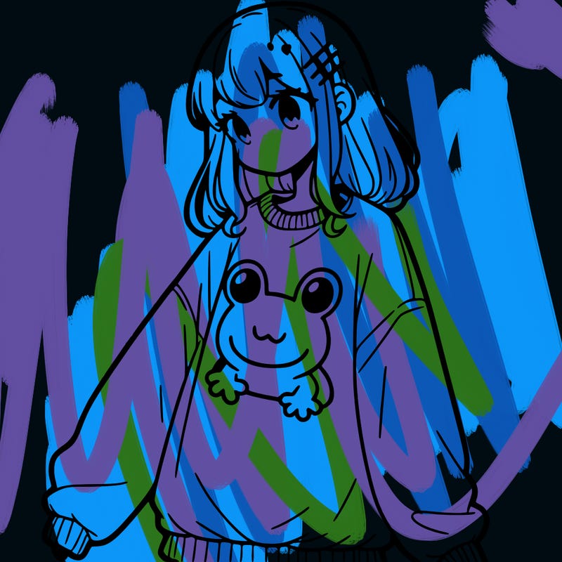 girl wearing frogging sweatshirt