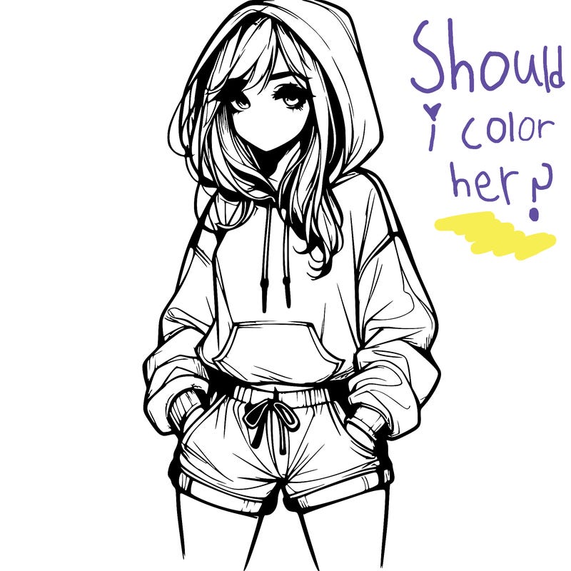 realistic girl in shorts and hoodie