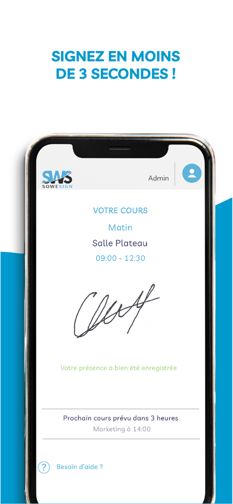 SWS Student - SWS Student app interface showing a digital signature for course attendance verification