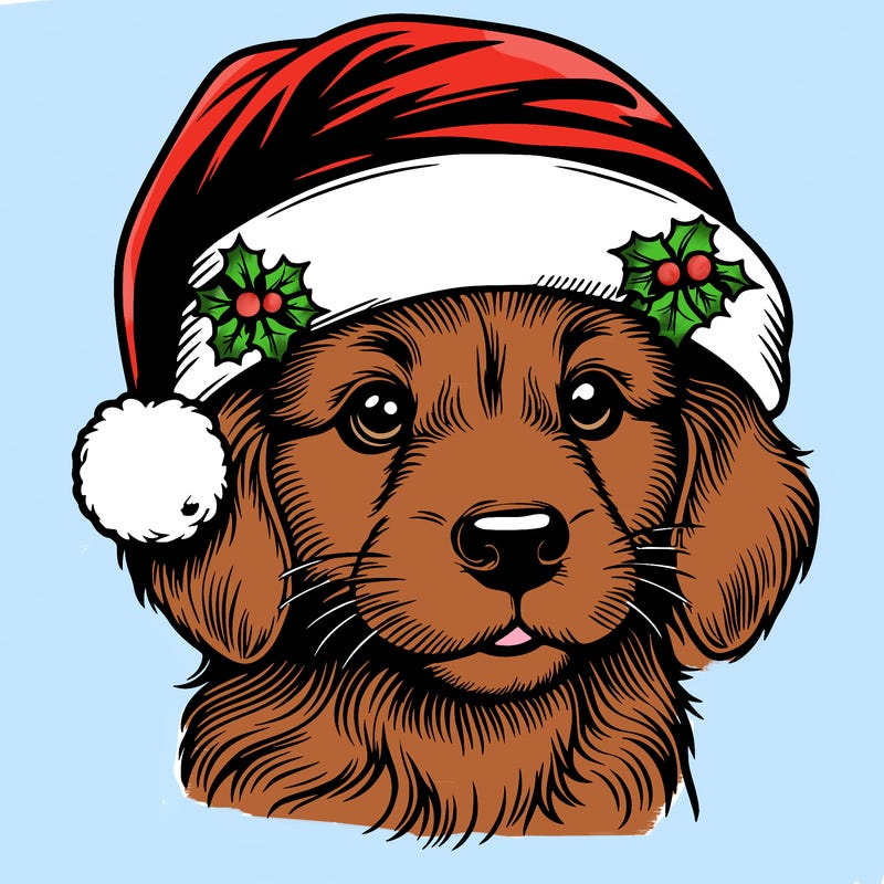 realistic dog wearing a santa hat