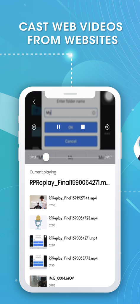 Castto-App-Bildschirm, der zeigt, wie Webinhalte vom iPhone auf den Fernseher übertragen werden