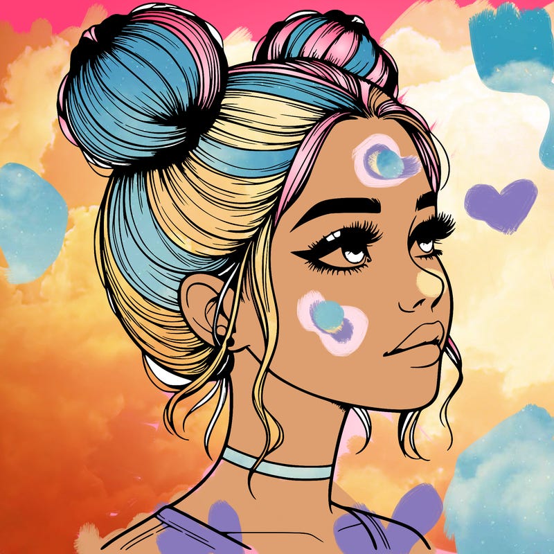 realistic girl with buns on the top of her head