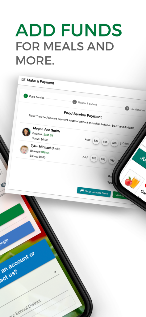 SchoolCafé - SchoolCafe mobile app interface for adding meal funds to student accounts