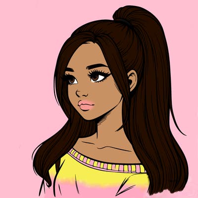 realistic girl with a high ponytail