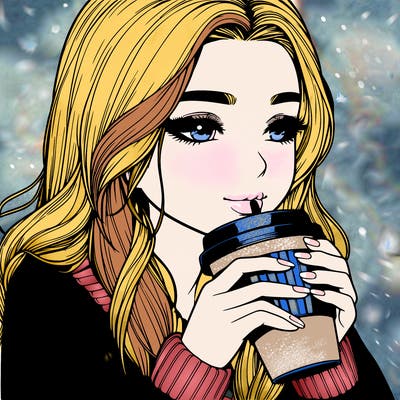 realistic girl drinking coffee