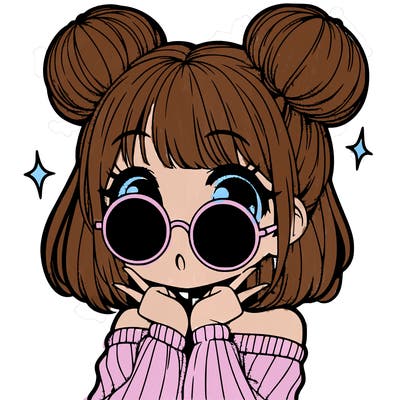 manga girl with hairbuns and sun shape sunglasses