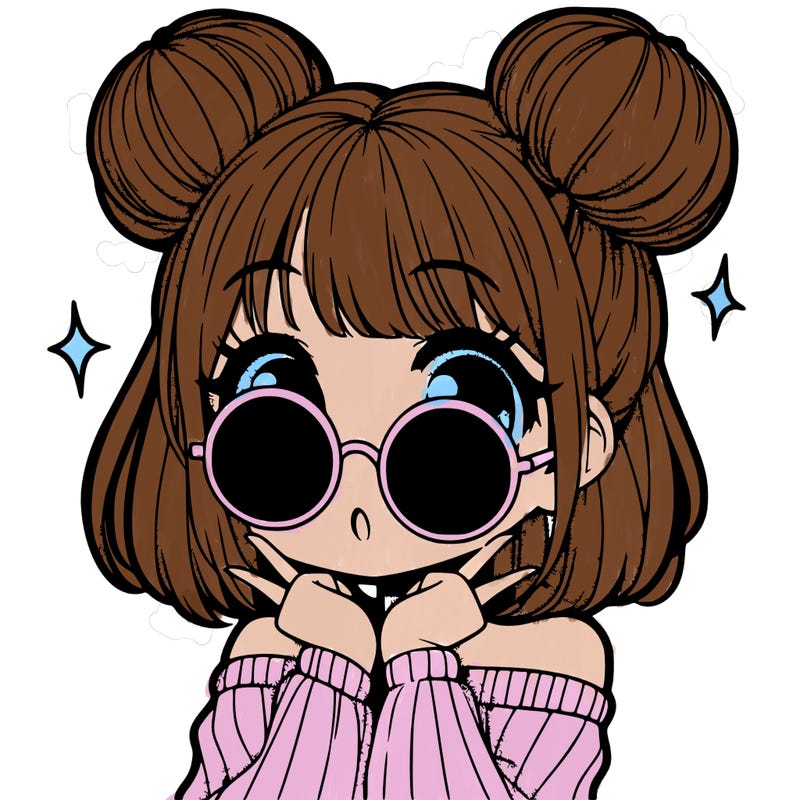manga girl with hairbuns and sun shape sunglasses