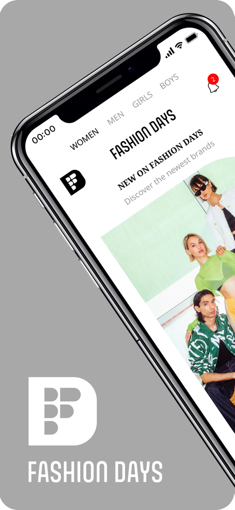 Fashion Days - Fashion Daysモバイルアプリのインターフェイス。厳選されたブランドコレクションとショッピングカテゴリを表示