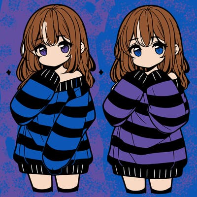 anime girl in a striped oversized sweater