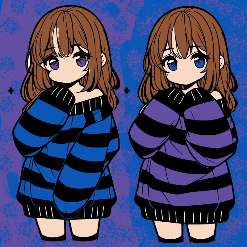 anime girl in a striped oversized sweater