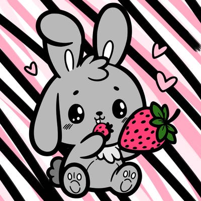 cute bunny eating a strawberry