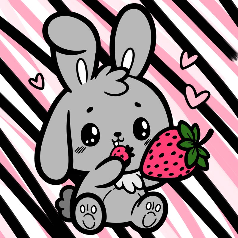 cute bunny eating a strawberry
