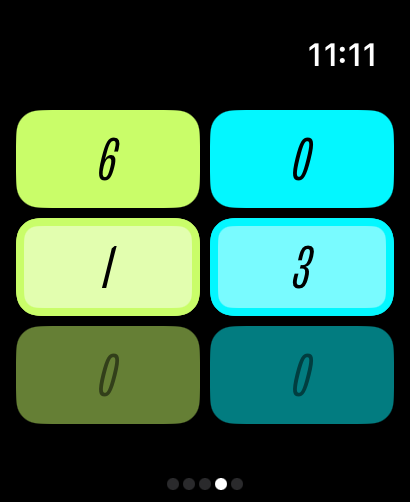 Padel score tracking interface on Apple Watch showing match points in green and blue