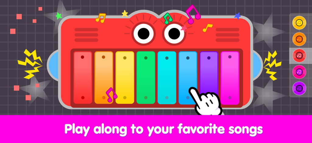 Wow Kids Baby Piano - A colorful toy xylophone with rainbow keys and a cartoon hand playing music
