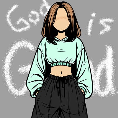 realistic girl faceless with baggy pants and a crop top