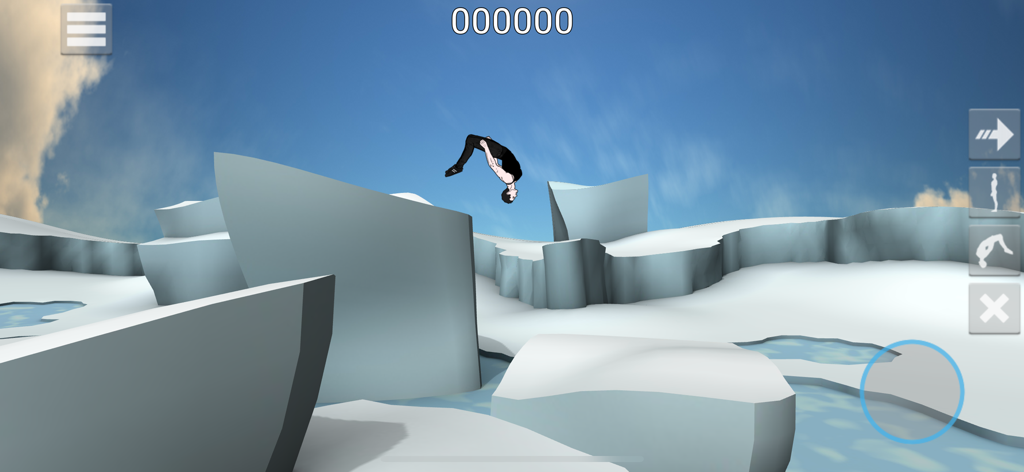 Backflip Madness - Character performing a backflip stunt over icebergs