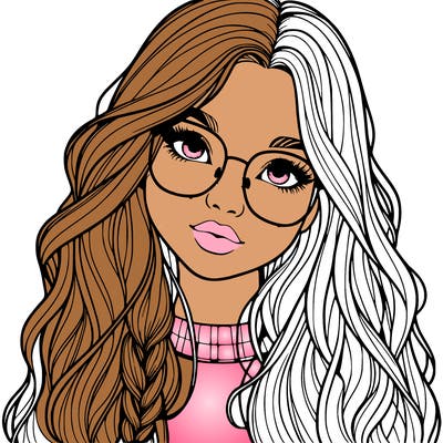 girl with long hair and freckles and glasses realistic