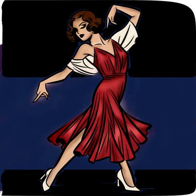 realistic dancing female model from the twenties posing