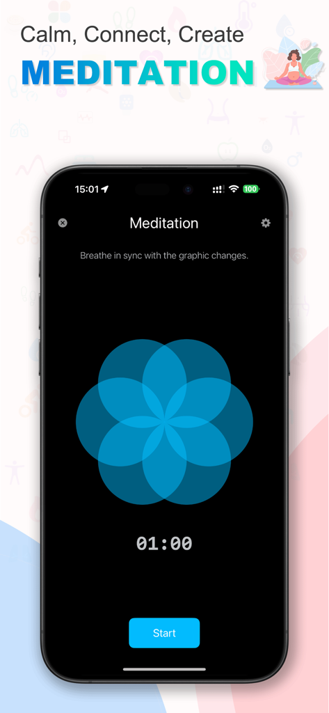 iHeart: Heart Rate & Pressure - Recurso de meditação guiada por respiração no aplicativo de saúde iHeart