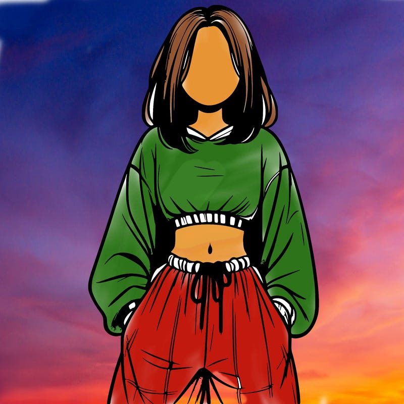 realistic girl faceless with baggy pants and a crop top