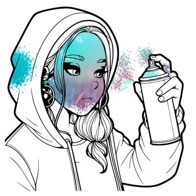 a realistic girl, spray painting