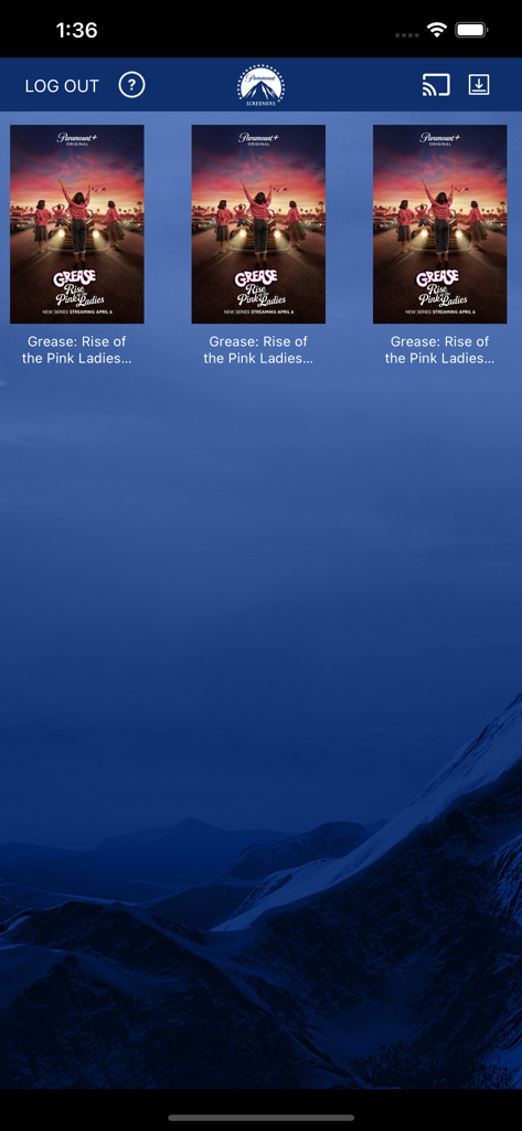 Interface of the Paramount Screeners app showing a media library with exclusive video titles for industry professionals