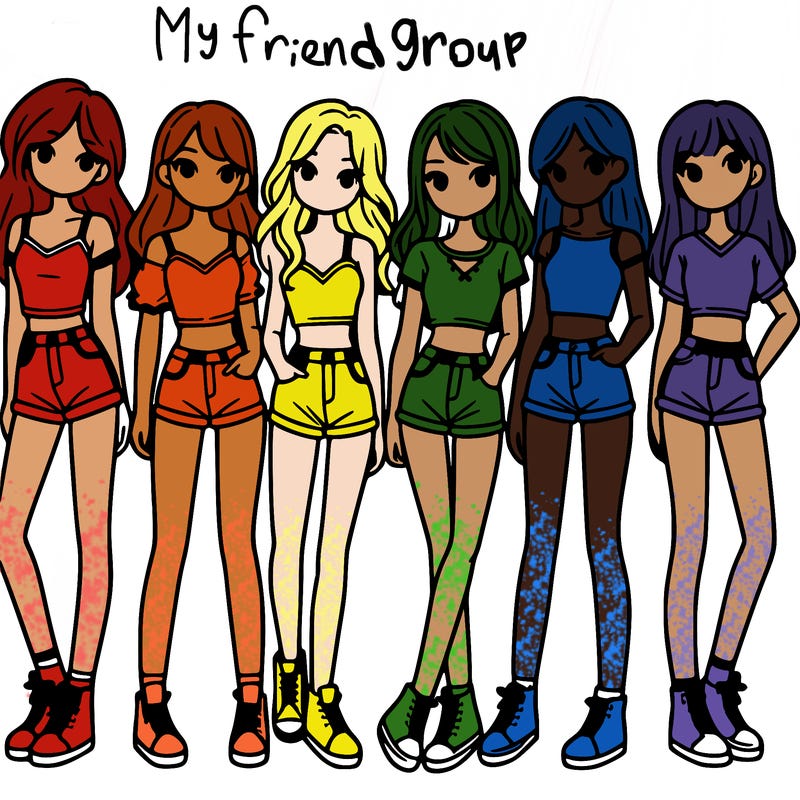 a group of girls wearing crop tops and shorts