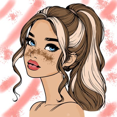 realistic girl with a ponytail on her hair and lips