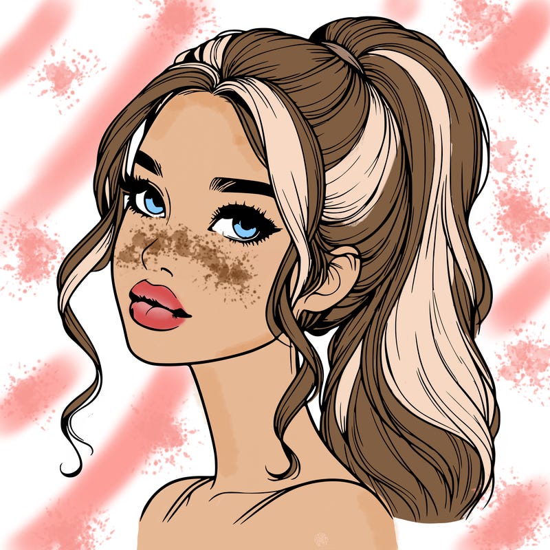 realistic girl with a ponytail on her hair and lips
