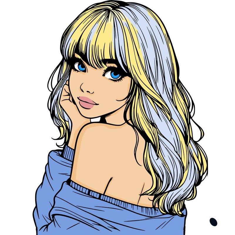 realistic girl with bangs looking over her shoulder