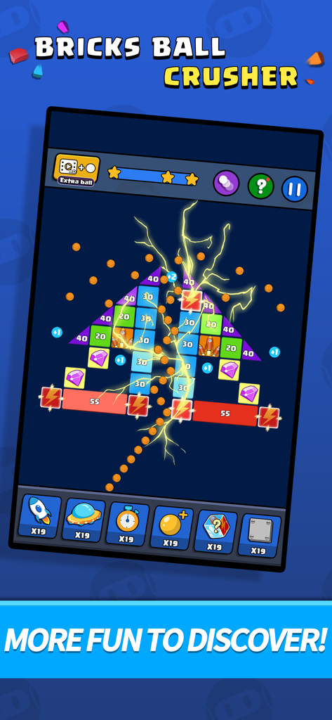 Bricks Ball Crusher - Bricks Ball Crusher mobile game screen showing lightning effects and balls destroying bricks