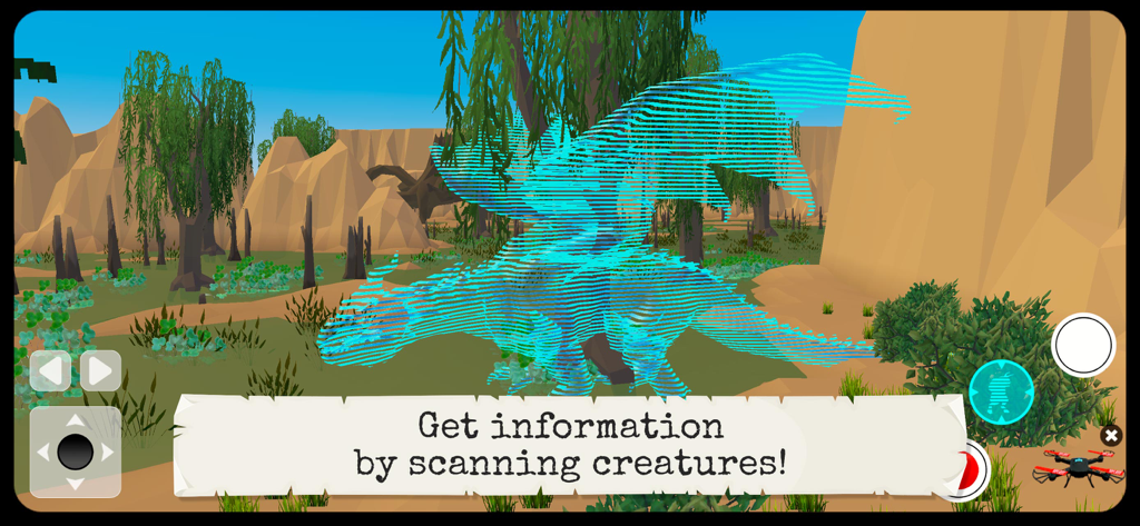 Myths & Legends (Full Version) - Dragão holográfico sendo escaneado em uma paisagem 3D para informações educacionais