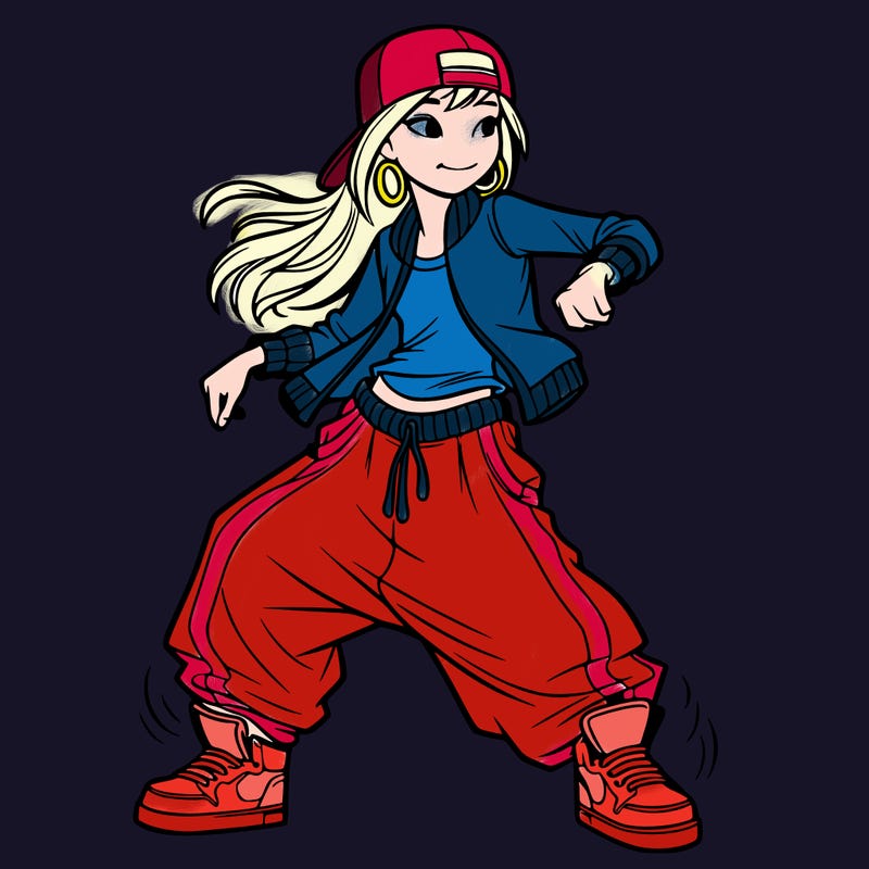 teenage girl doing street dance in baggy clothes