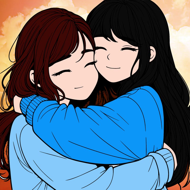 realistic two girls hugging