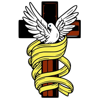 american flag wrapped around a cross with a dove