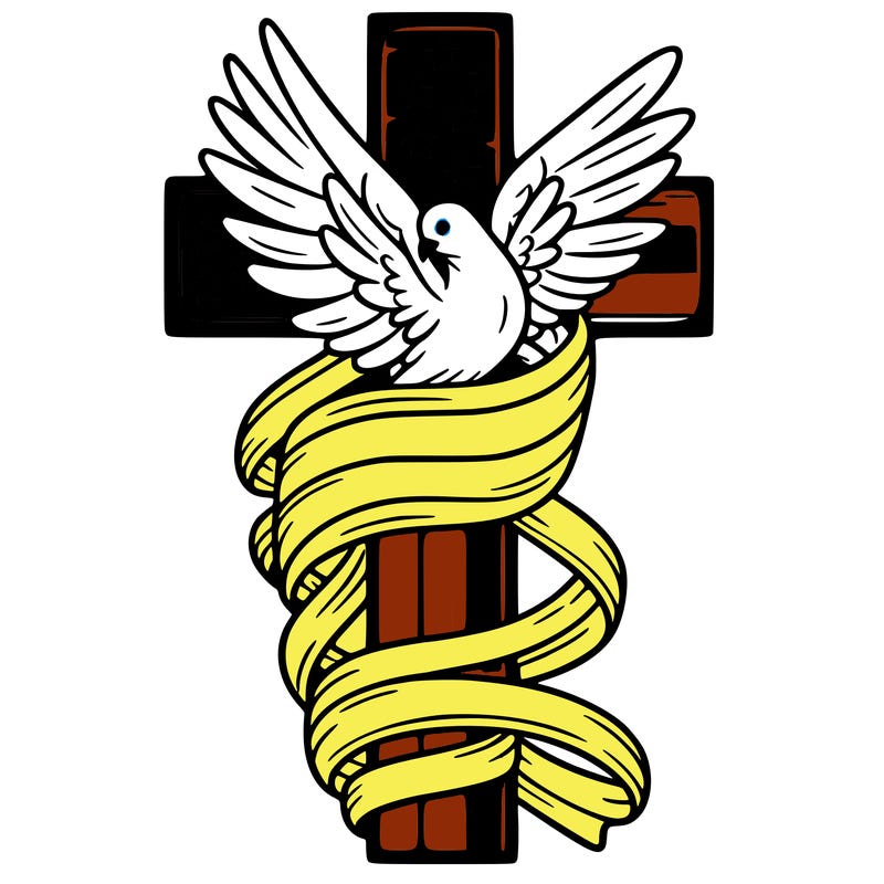 american flag wrapped around a cross with a dove