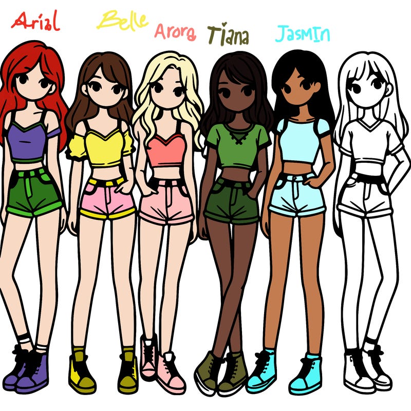 a group of girls wearing crop tops and shorts